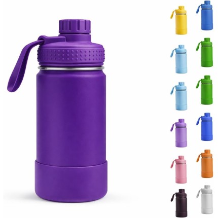 Garrafa Térmica Infantil - 350ml, Aço Inox 304 Parede Dupla de Isolamento 24horas Gelado, Tampa Rosca De Segurança, Anti Vazamento, Base Silicone AntiDerrapante, BPA Free (Roxo)