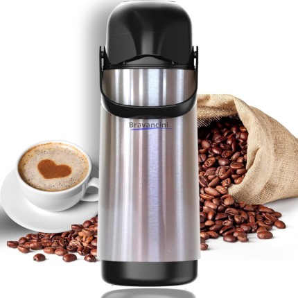 Garrafa Térmica Inox 1L com Ampola de Vidro Aço Inox Conserva Quente e Frio Alta Durabilidade Ideal para Café Água Chá Chimarrão Viagens Escritório Bico Antivazamento Bomba Pressão Termica Pump