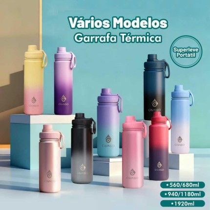 Garrafa Térmica Inox 560ml-1180ml Prova de Vazamentos com Alça Isolamento Térmico De Grande Capacidade BPA Free Quente 12h/Frio 24h(Ouro Rosa, 680, Millilitros)