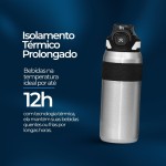 Garrafa Térmica Inox 600ml Com Canudo Isolamento a Vácuo para Academia Escritório e Viagens (Preto) - Imagem 2