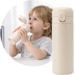 Garrafa Térmica Parede Dupla, 350ml, Inox, Tampa Abre e Fecha Fácil, Conserva Bebidas Geladas por 24h (Creme)