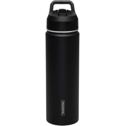 Garrafa Térmica Tramontina 650 ml em Aço Revestido Preta com Canudo