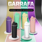 Garrafa Térmica de 570ML em Aço Inoxidável com Parede Dupla, Tampa Rosqueável e Anel de Silicone Para Vedação, Design Com Frisos na Tampa e Pintura Pó UTIMAIS+ (Amarelo) - Imagem 2