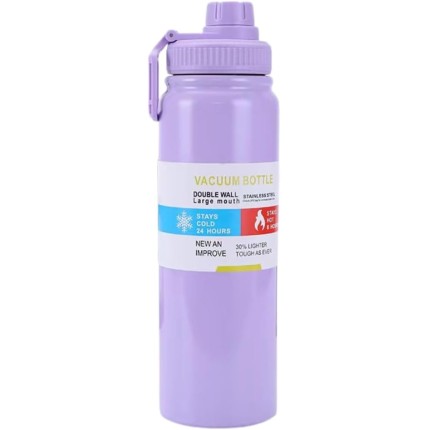 Garrafa Térmica de Aço Inoxidável, Parede Dupla, 800 ml, Boca Larga, Mantém Bebidas Quentes e Frias (Lilás)