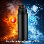 Garrafa de Água Térmica Inox 800ml Esportiva com Alça Parede, Dupla Isolada a Vácuo Antivazamento, Garrafinha, Academia, Fitness, Corrida, Esportes e Escritório - Aço Inox - Qualidade Premium - Imagem 2