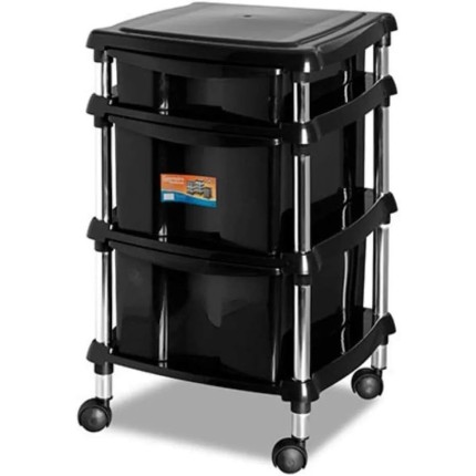 Gaveteiro Organizador Com Rodas e 3 Gavetas Preto - Niquelart