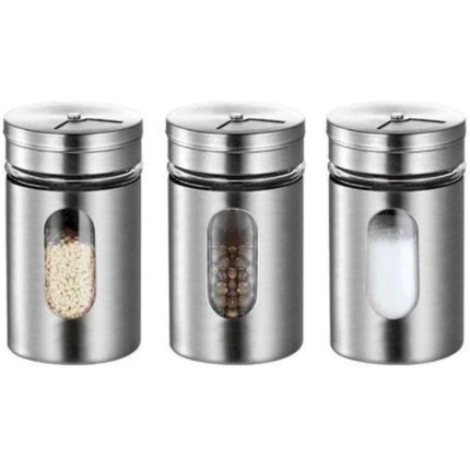 Genérico Combo 3 Portas Condimentos Inox com Visor Luxo para Saleiro Temperos e Especiarias (3 Qtd)