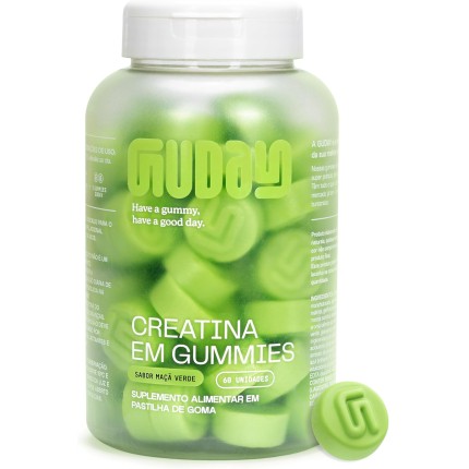 Guday Creatina Monoidratada em Gummies 60 Gomas Sabor Maçã Verde – Suplementação Prática e Refrescante para Sua Rotina de Treinos