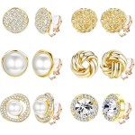 HAIAISO 6 pares de brincos de pressão de zircônia cúbica com nó de pérola e tarraxa, para mulheres e meninas, conjunto de brincos