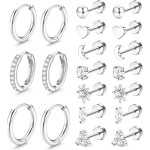 Incaton Brincos de argola hipoalergênicos para mulheres, pequenos brincos de aço inoxidável cirúrgico banhados a ouro 14 K para orelhas sensíveis, argolas prateadas, cartilagem, conjunto com vários