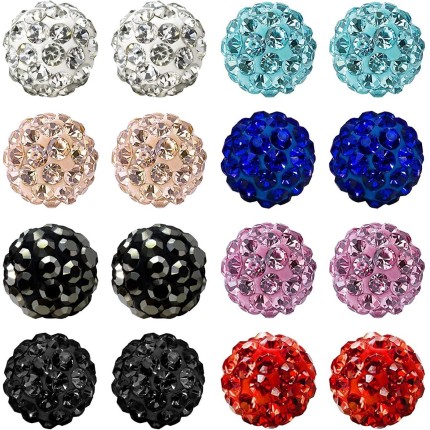 JewelrieShop Conjunto de brincos de bola de cristal com strass bola de fogo bola de discoteca pavê brincos hipoalergênicos para meninas e mulheres adolescentes, 8mm, Strass, cristal, strass, cristal