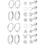 Jstyle Brincos de aço cirúrgico hipoalergênicos para orelhas sensíveis, brincos de ouro 14 quilates com costas planas para mulheres e homens, pequenos brincos de aço inoxidável, conjunto de brincos de