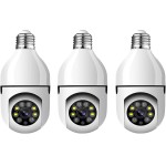 KIT 3 Câmeras de Segurança Câmera Lâmpada 2022 Câmera Espiã WiFi, 1080P Câmera de Base E27 com Visão Noturna Infravermelha intercomunicador bidirecional, Câmera Vigilância com Função de Rastreamento Automático - BELLA NET