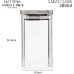 Kit 05 Porta Tempero Condimento 300ml Potes Herméticos de Vidro com Tampa Inox - Imagem 2