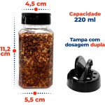 Kit 10 Pote Tempero e Condimentos 220ml Tampa Dosadora Dupla para Temperos e Especiarias de Plástico - Imagem 2