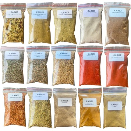Kit 15 Temperos Caindi Condimentos Especiarias Rende Muito Embalagem Vedada