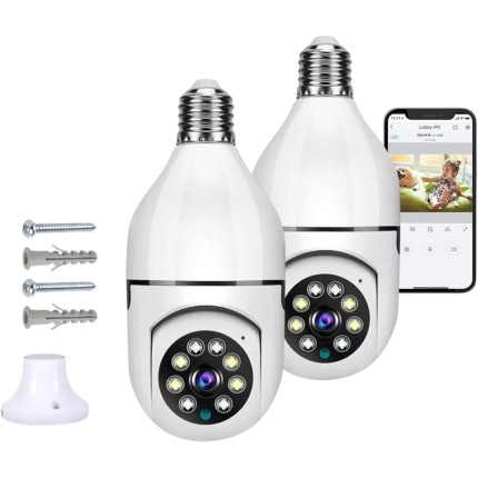 Kit 2 Câmera Segurança Ip Wifi Lâmpada Prova D'água Giratória Visão Noturna Infravermelho 1080P HD Câmeras Wireless 360° Inteligente Full HD - Premium®