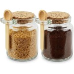 Kit 2 Porta Condimentos de Vidro 250ml com Tampa e Colher de Bambu Organização para Café Açúcar Sal e Temperos