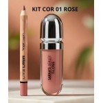 Kit 2 em 1 Gloss + Lápis Labial Combinação Perfeita Para Quem Deseja Lábios Impecáveis. (KIT COR 01 ROSE) - Imagem 2