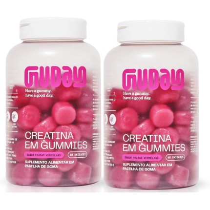 Kit 2un Guday Creatina Em Gummies SaborFrutas Vermelhas 60 Gomas Cada Pote