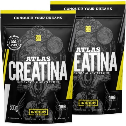 Kit 2x Creatina Atlas 100% Pura - 500g - Iridium Labs - 166 doses - Monohidratada - Energia Resistência Força