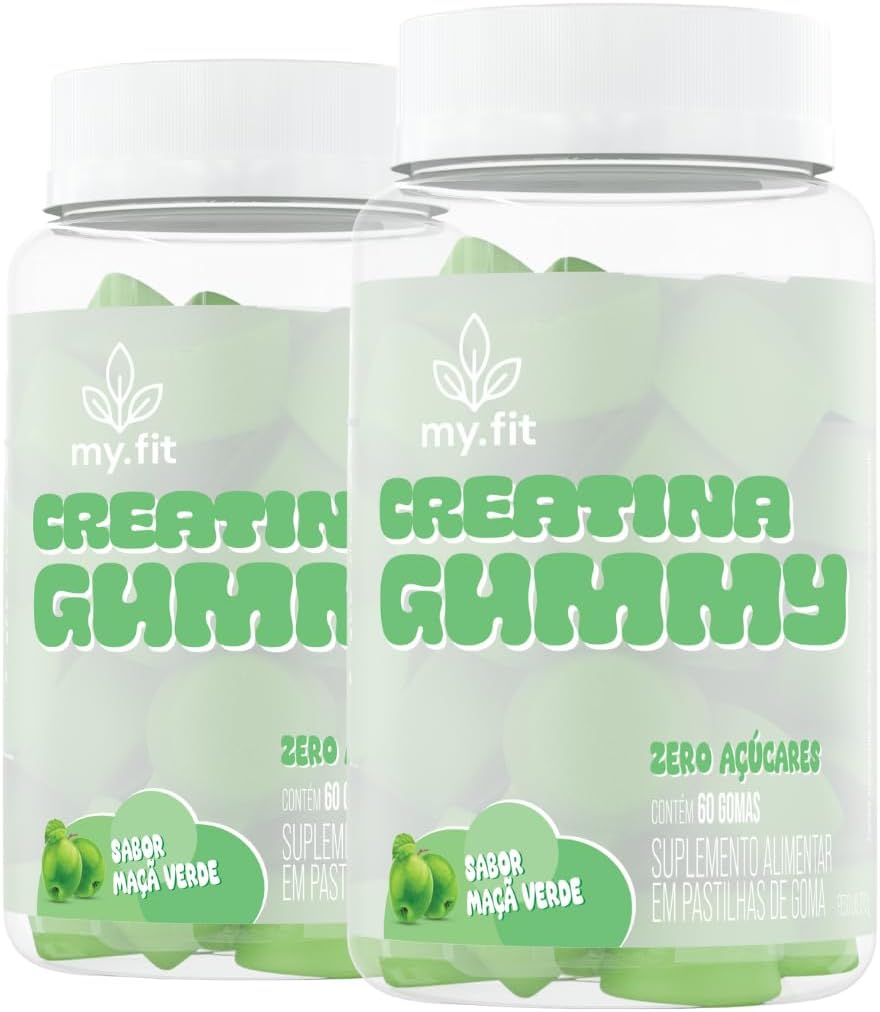 Kit-2x-Creatina-Gummy-Sabor-Maca-Verde-120-Gomas-3g.jpg Kit 2x Creatina Gummy, Sabor Maça Verde (120 Gomas) 3g de Creatina por Dose, Zero Açúcar - My Fit