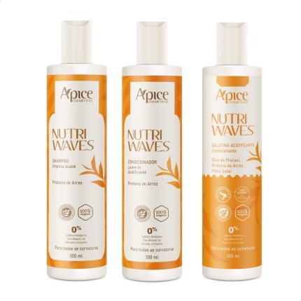 Kit 3 Gelatina Acidificante Capilar Apse Apice Nutri Waves Condicionante Modeladora Curvaturas 300ml