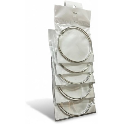 Kit 5 Brincos Argola redondas prateada média Aço festa luxo