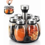 Kit 6 Porta Condimentos Temperos Cozinha em Vidro Com Suporte Giratório (Vidro e Inox)