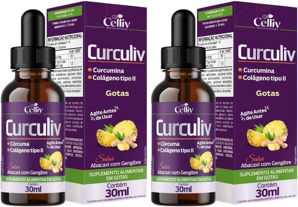 Kit-Com-2-Curculiv-Curcuma-e-Colageno-Tipo-II.jpg Kit Com 2 - Curculiv (Cúrcuma e Colágeno Tipo II) Em Gotas 30ml Celliv
