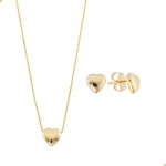 Kit Conjunto Colar E Pingente Feminino + Brinco De Coração Com Corrente Veneziana De 45 Cm Banhado À Ouro 18k E Com Banho Antialérgico Marca Andréia Branco Acessórios