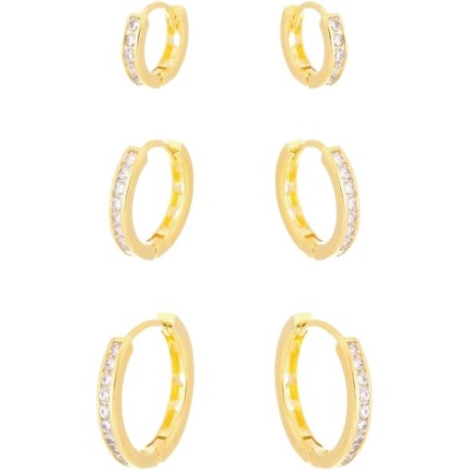 Kit De Brincos 3 Argolas 3 Furos Cravejado Zircônia Moda