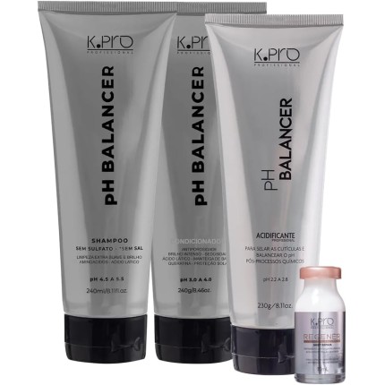Kit K.Pro pH Balancer Shampoo Condicionador Acidificante e Regenér Shot Ampola (4 produtos)