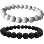 Kit Pulseiras Howlita e Pedra Vulcânica 8mm Pedras Naturais Feminino Masculino