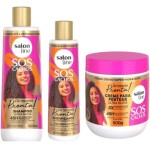 Kit Salon Line S.O.S Cachos De Repente Pronta - Shampoo + Acidificante + Creme para Pentear - 3 Unidades