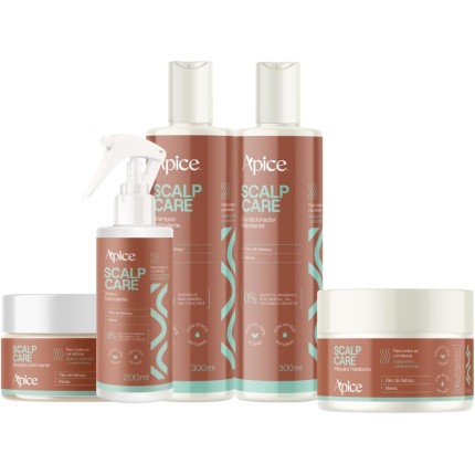 Kit Scalp Care Apice Apse 5 Produtos Tratamento Estimulante Capilar Vegano Menta Linha Completa