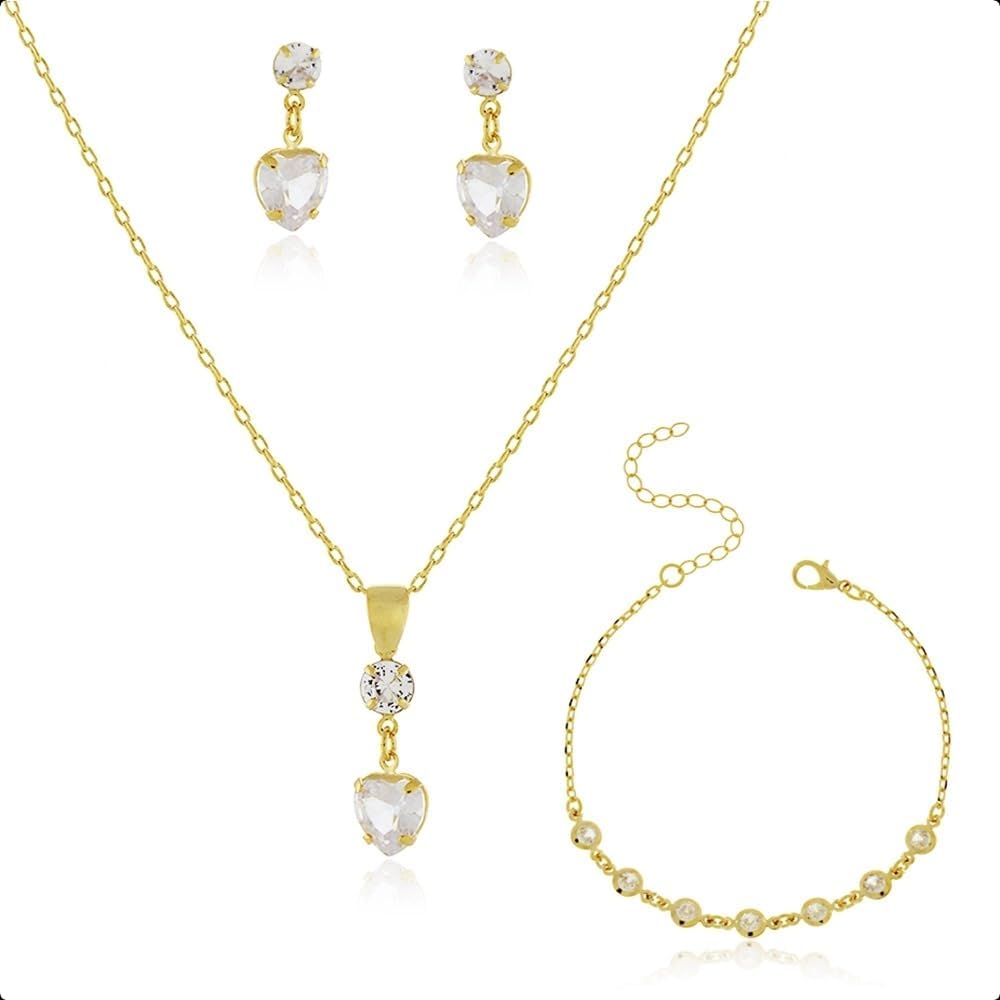 Kit-Semijoia-Banhado-Ouro-18k-Conjunto-com-Pulseira-Corrente.jpg Kit Semijoia Banhado Ouro 18k - Conjunto com Pulseira, Corrente, Pingente e Brincos Coração Cristal