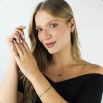 Kit Semijoia Banhado Ouro 18k - Pulseira, Corrente, Pingente e Brincos Coração Verde Esmeralda - Imagem 2