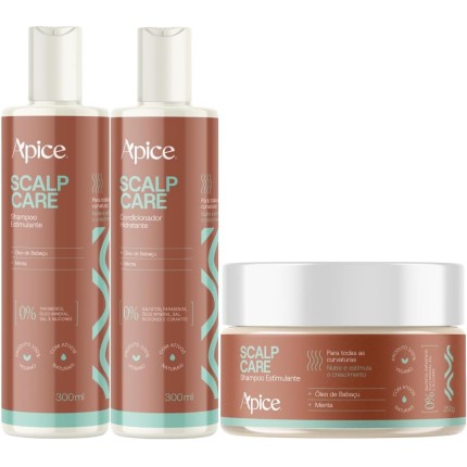 Kit Shampoo Condicionador E Esfoliante Em Pasta Scalp Care Apice Estimulante Capilar Vegano 300ml