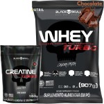 Kit Whey Protein Turbo + Creatina Monohidratada 150g - Black Skull - Ganho de Massa Muscular - Força (Chocolate)