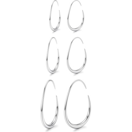 LOLIAS 3 pares de brincos de argola em forma de gota para mulheres, moderno, banhado a ouro 14 K, brincos ovais de aço inoxidável, hipoalergênicos, leves, grandes, joias femininas