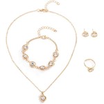 LOMISS Conjunto de colar pulseira brincos e anel conjunto de colar em formato de coração conjunto de colar de metal moda feminina