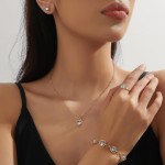 LOMISS Conjunto de colar pulseira brincos e anel conjunto de colar em formato de coração conjunto de colar de metal moda feminina - Imagem 2