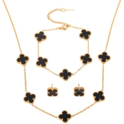 LOMISS Conjunto de colar pulseira e brincos com trevo de quatro folhas conjunto de colar em aço inoxidável colar feminino da moda