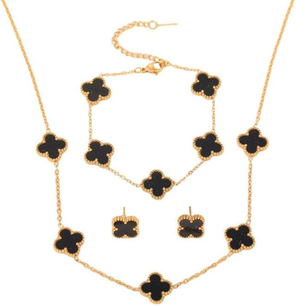 LOMISS-Conjunto-de-colar-pulseira-e-brincos-com-trevo-de.jpg LOMISS Conjunto de colar pulseira e brincos com trevo de quatro folhas conjunto de colar em aço inoxidável colar feminino da moda