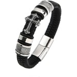 LOMISS Pulseira masculina de couro com fecho magnético e cordão trançado à mão