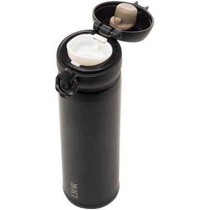 LYOR - Garrafa Térmica Dupla Parede de Aço Inox com Tampa Flip Preta 410ml