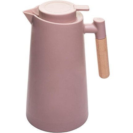 LYOR - Garrafa Térmica de Plástico com Cabo de Madeira Escandinávia Nude 1L - Mantém Bebida Quente ou Fria de 08-12 Horas