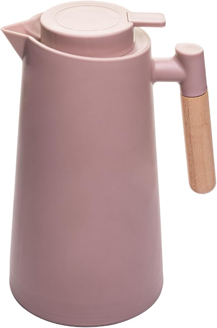 LYOR-Garrafa-Termica-de-Plastico-com-Cabo-de-Madeira.jpg LYOR - Garrafa Térmica de Plástico com Cabo de Madeira Escandinávia Nude 1L - Mantém Bebida Quente ou Fria de 08-12 Horas