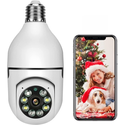 Lâmpada com câmera WiFi para ambientes externos, câmera de vigilância doméstica 1080p E27, panorâmica de 360 graus, sem fio, áudio bidirecional, visão noturna, detecção de movimento